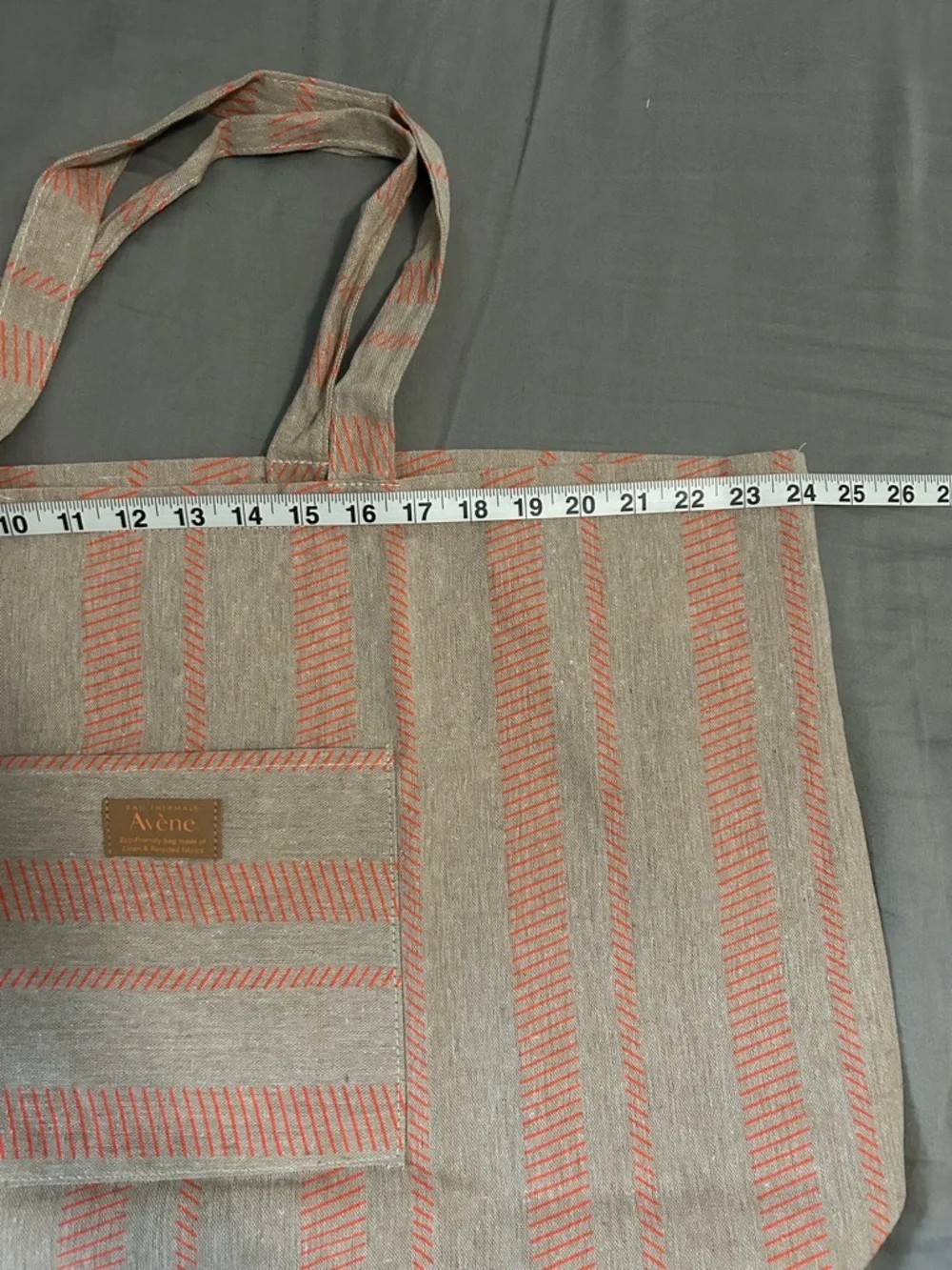 Eco-Friendly Avène Tote Bag With Orange Stripes Made Of Linen & Recycled Fabrics